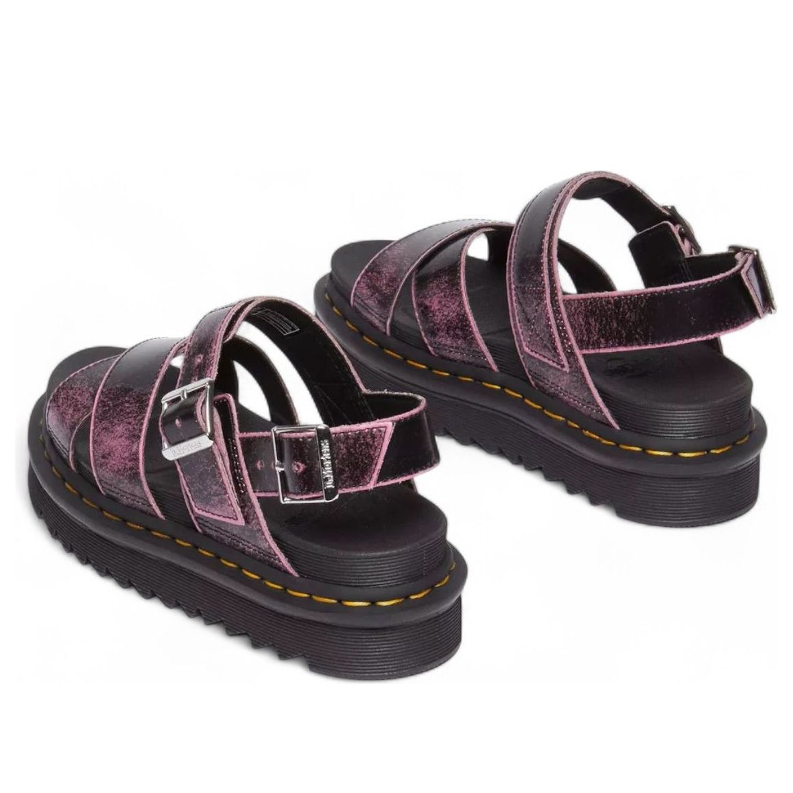 (WMNS) Dr. Martens Voss II Distressed Leather Platform Sandals 'Black Fondant Pink' 31739192