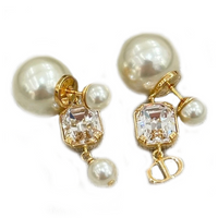 DIOR Pearl Crystal Metal Earrings Women's Gold