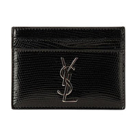 SAINT LAURENT PARIS Embossed Patent Leather Card Holder Unisex Black