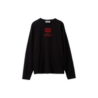 MIU MIU SS24 Drop Shoulder Sleeve T Shirt Women's Black
