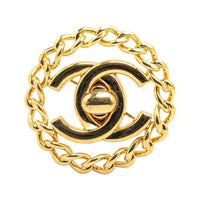 CHANEL 1997 Plated Cc Turn Lock Chain Brooch Costume Brooch
