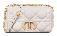 DIOR Caro Calfskin Handbags Shoulder Bags Medium Size Women's White
