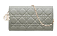DIOR Lady Dior Lambskin Handheld Handbag Women's Gray