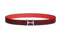 HERMES Mors H Buckle Silver Smooth Buckle Epsom Calfskin Double-Sided Leather Leather Belts Women's Red Width: 2.4cm