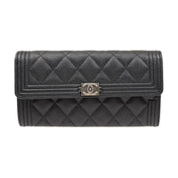 CHANEL LEBOY Cow Leather Wallet Women's Black