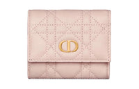 DIOR Caro Wicker Pattern Calfskin Wallet Women's Pink