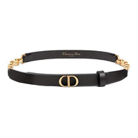 DIOR Emblem Smooth Buckle Design Calfskin, Brass Leather Belts Women's Black