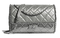 CHANEL Calfskin Shoulder Bag Women's Silver