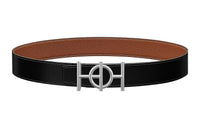 HERMES Vintage Silver Buckle Togo Calfskin Double-Sided Leather Belt Men's Black Width: 3.8cm