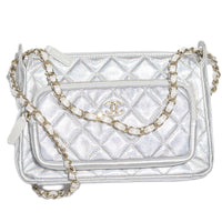 CHANEL Lambskin Clutch Women's Silver