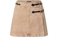 LOUIS VUITTON Washed Denim Strap Detail Mini Wrap Skirt Denim Short Skirts Women's Light Brown