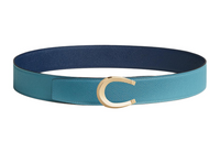 HERMES Horse Shoe Buckle Smooth Buckle Leather Belts Men's Light Blue/Blue Width: 3.8cm