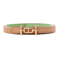 HERMES Swift Calfskin Leather Belts Women's Tea Brown/Green Width 2.4CM