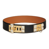 HERMES Logo Sign Leather Belts Women's Black