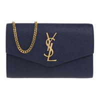SAINT LAURENT Cow Leather Envelope Bag Wallets Shoulder Bag Crossbody Bag Women's Charcoal Blue