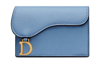 DIOR Saddle Goatskin Flap Card Holder Wallet Women's Cornflower Blue/Klein Blue