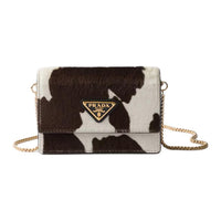 PRADA Cow Leather Shoulder Bag Women's White & Dark Brown