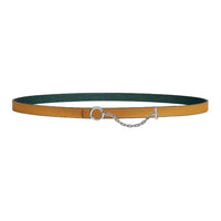 HERMES Calfskin Metal Palladium-Plated Leather Belts Women's Brown Width 1.3CM