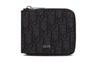 DIOR Calfskin Card Holder With Zipper Wallet Men's Black