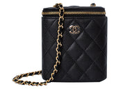 CHANEL Cow Leather Square Box Crossbody Bag, Shoulder Bag Women's Black
