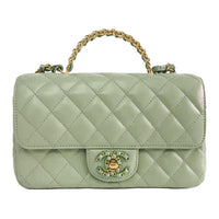 CHANEL Classic Flap CF Sheepskin Mouth Cover Bag Shoulder Bag Crossbody Bag Handbag Mini Women's Green