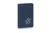 LOUIS VUITTON Canvas Cow Leather Patchwork Card Holder Men's Dark Blue