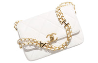 CHANEL Lambskin Crossbody Bag Shoulder Bag Women's White