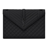 SAINT LAURENT ENVELOPE Grained Embossed Leather Shoulder Bag Crossbody Bag Handbags Large Size Women's Black