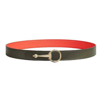 HERMES Calfskin Leather Belts Women's Green Red Width 3.2CM