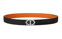 HERMES Calfskin Leather Belts Women's Black Width: 2.4 Cm