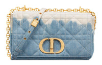 DIOR Caro Denim Crossbody Bag Medium Size Women's Brown Blue