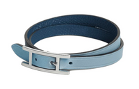 HERMES Calfskin Palladium-Plated Wristbands Women's Blue