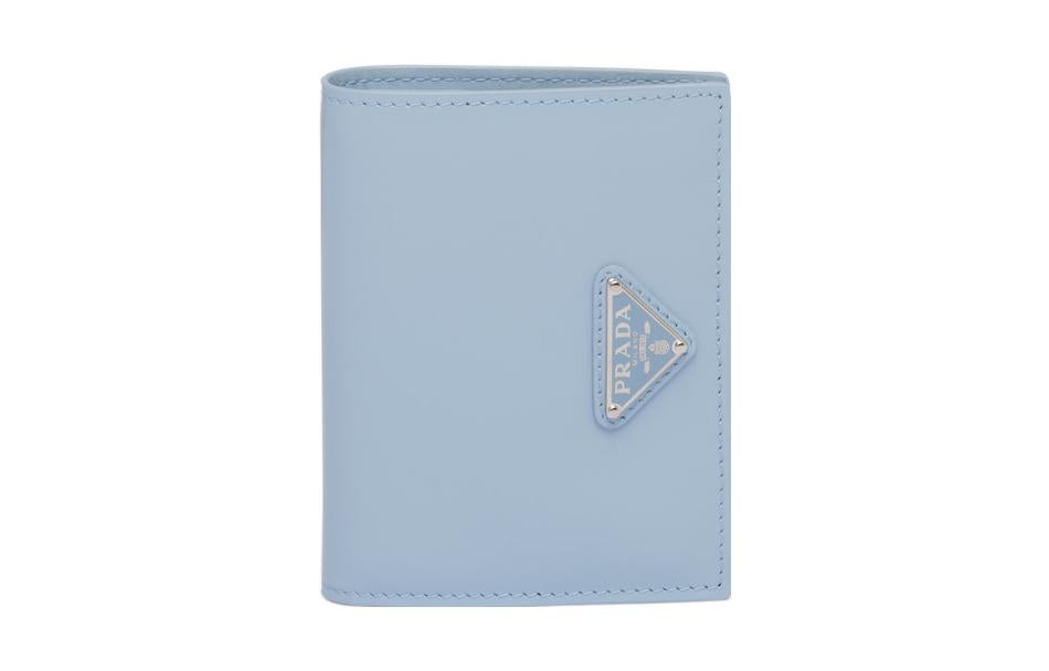 PRADA Brushed Leather Wallet Small Size Women's Light Blue