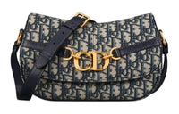 DIOR Oblique Printed Fabric Shoulder Bag, Crossbody Bag Trumpets Women's Blue