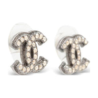 CHANEL Brass Rhinestone Stud Earrings Women's Silver