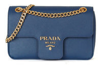 PRADA Leather Shoulder Bag Crossbody Bag Women's Blue