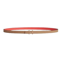 HERMES Logo Identification Metal Leather Belts Women's Brown/Orange Width 1.3CM