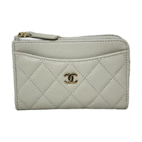 CHANEL Calfskin Coin Purses Card Holders Regular Women's Gray White