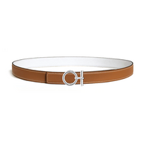 HERMES Calfskin Palladium Leather Belts Women's Brown/White Width 2.4cm