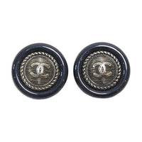 CHANEL Brass Stud Earrings Women's Marine Blue