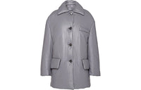 PRADA Solid Color Lapel Loose Fit Mid Length Down Jacket Women's Gray