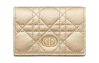 DIOR Caro Lambskin Wallet Women's Iridescent Metal Gold