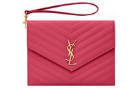 SAINT LAURENT Monogram Leather Envelope Bag Clutches Regular Women's Fuchsia