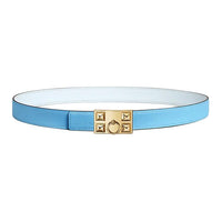 HERMES Gold-Plated Calfskin Metal Leather Belts Women's Blue Width 2.4CM
