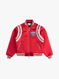 Rhude Men's Red Satin Varsity Jacket Red/ivory