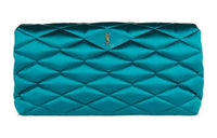 SAINT LAURENT Silk Blend Clutch Women's Peacock Blue