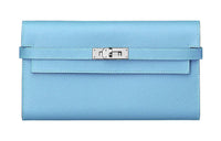 HERMES Epsom Calfskin Wallet Women's 7N Celeste Sky Blue