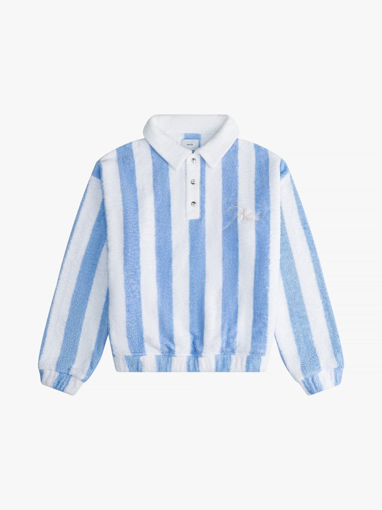 Rhude Men's Striped Loop Terry Polo White/light Blue