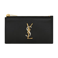 SAINT LAURENT CASSANDRE Sheepskin Card Holder, Wallet Women's Black