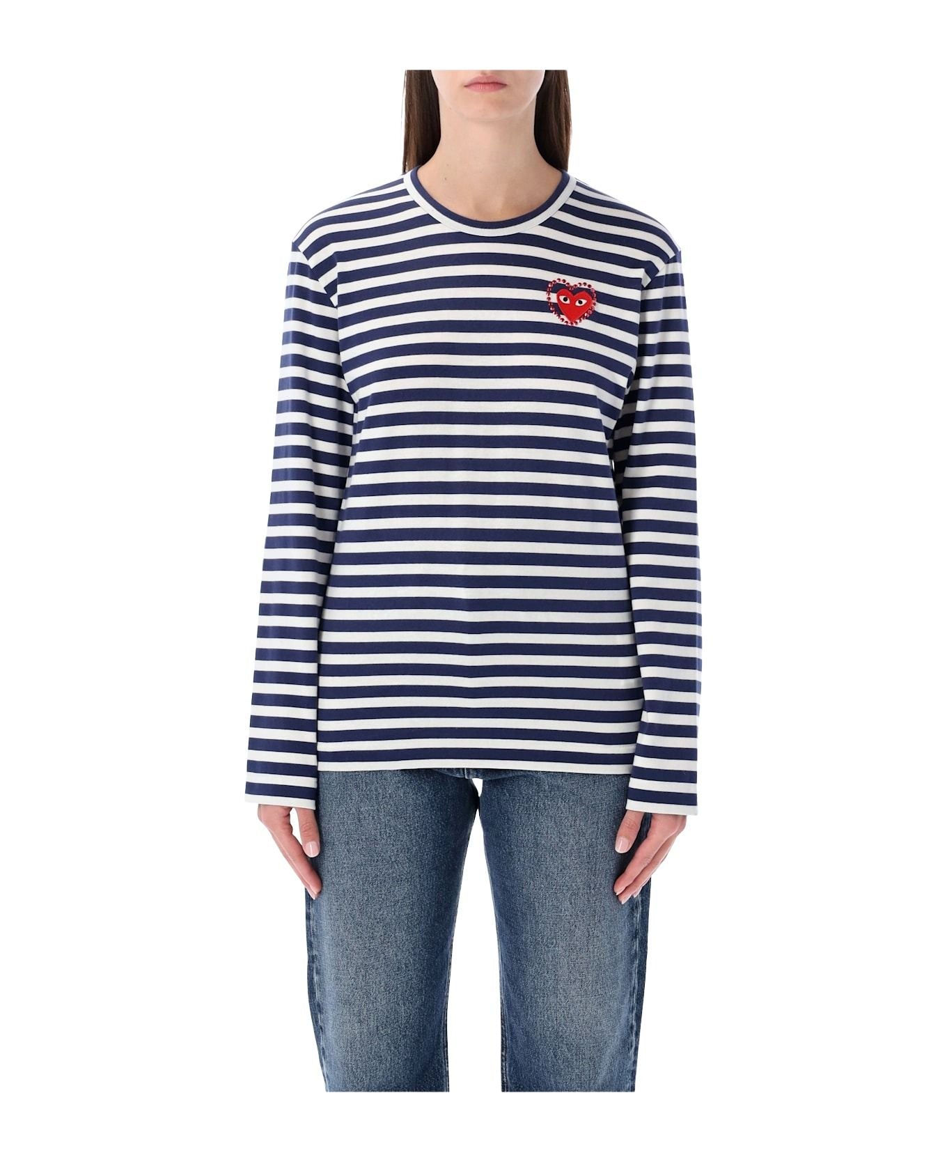 COMME des GARCONS PLAY SS25 Metalstone Stripe T-Shirt 'Navy White' AX-T806-051-1